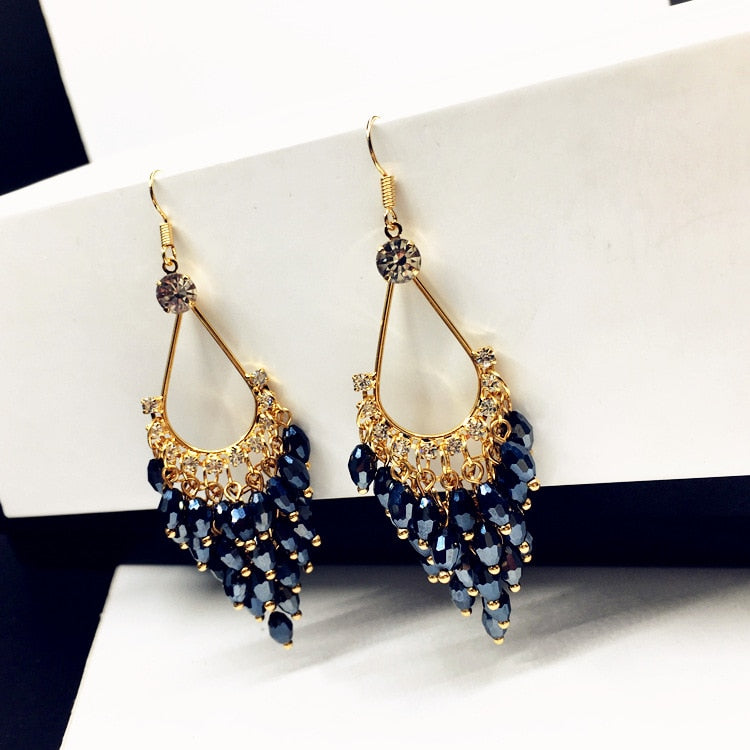 Crystal Beads Long Earrings