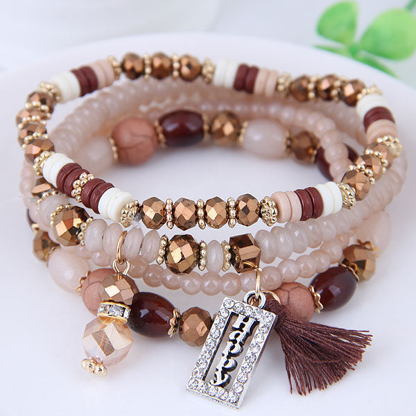 Behold the stunning beauty and artistry of our Bohemian Beads Crystal Charms bracelets! A stylish trend starter, this piece features a stunning round shape, crafted from stone beads and weighing a lightweight 43g. With a size of 170mm, it's perfect for any woman's wrist. Get the perfect balance between fashion-forward and timeless - order now!