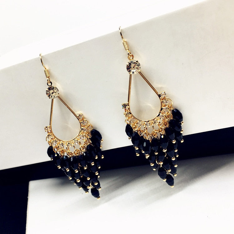 Crystal Beads Long Earrings