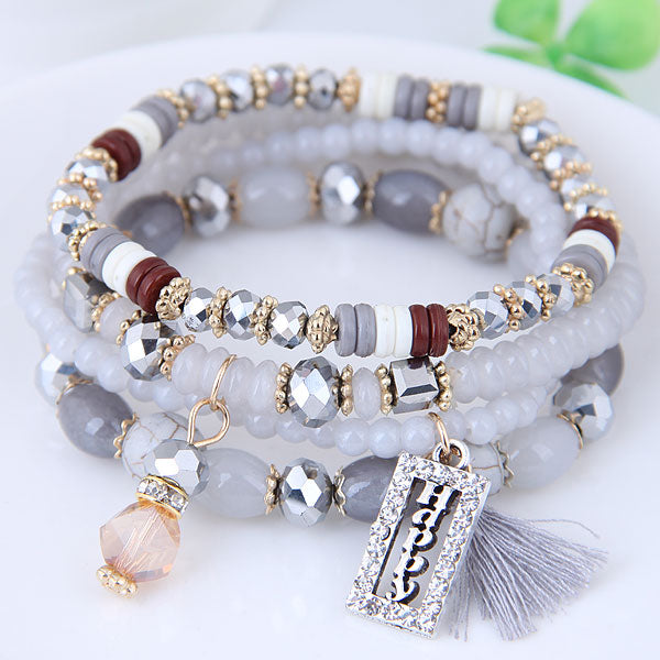 Behold the stunning beauty and artistry of our Bohemian Beads Crystal Charms bracelets! A stylish trend starter, this piece features a stunning round shape, crafted from stone beads and weighing a lightweight 43g. With a size of 170mm, it's perfect for any woman's wrist. Get the perfect balance between fashion-forward and timeless - order now!
