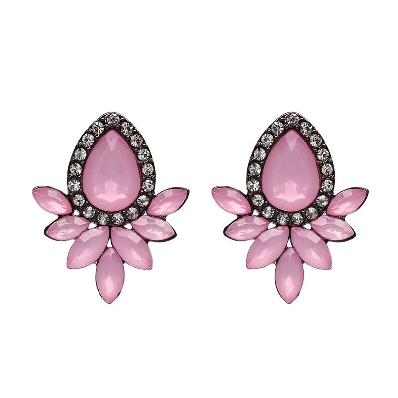 Black Resin Sweet Metal with Gems Stud Earrings