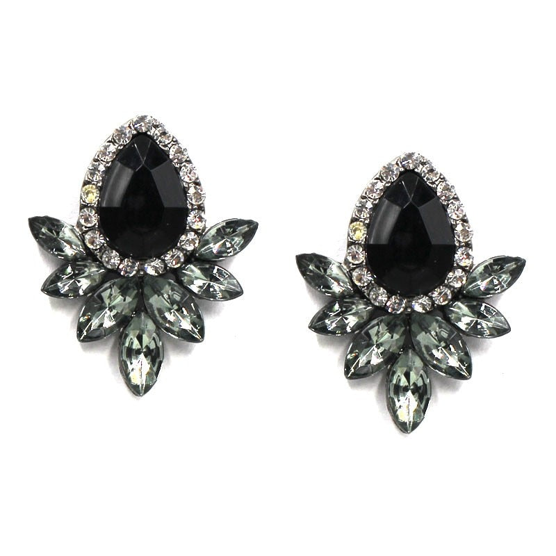 Black Resin Sweet Metal with Gems Stud Earrings