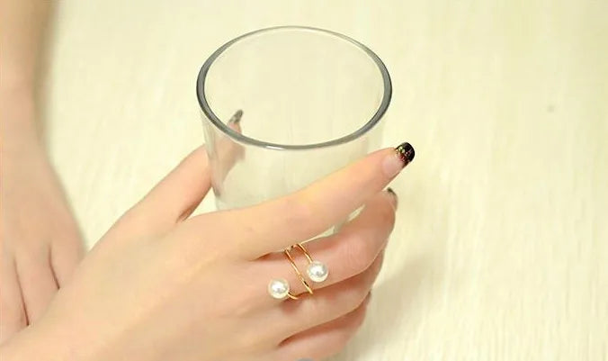 2024 New Gold Color Big Ring Fashion Elegant Simulated Pearl Opening Rings Women Jewelry Gift  Wholesale