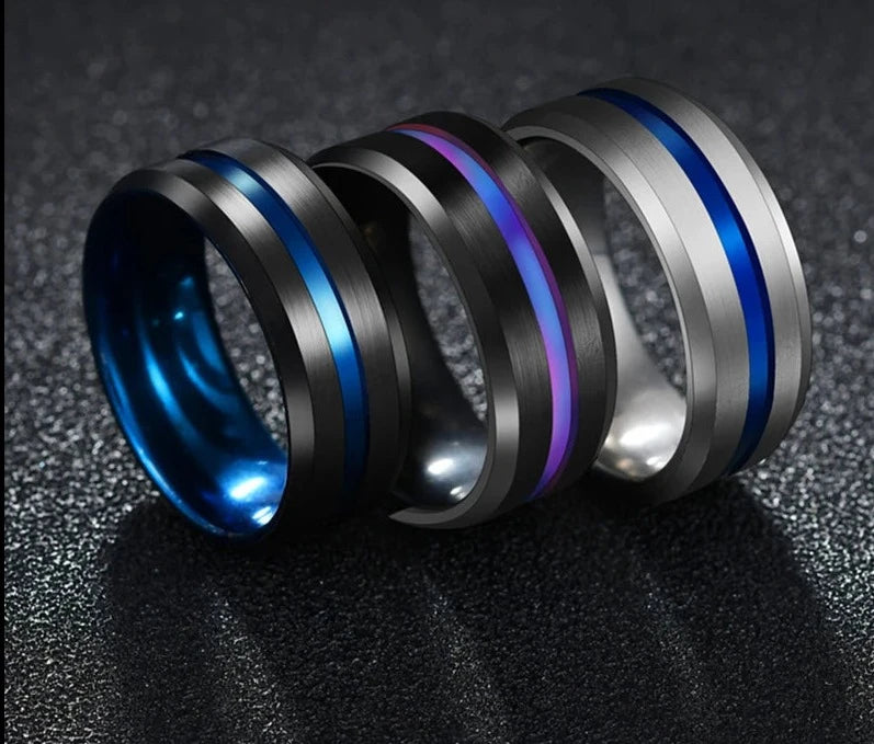 Nextvance Trendy 8MM Stainless Steel Black Blue Groove Ring For Men Wedding Bands Rainbow Rings Male Jewelry Drop shipping