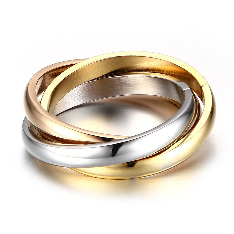 Classic 3 Rounds Love Ring Sets Women Stainless Steel Wedding Engagement Female Finger Jewelry