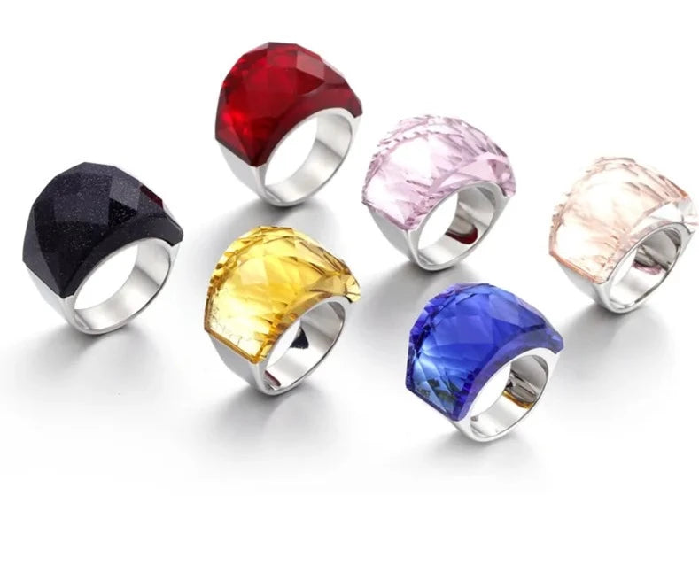 Luxury Bohemia Crystal Women Wedding Rings Gold Stainless Steel Colorful Stone Finger Rings For Party Engagement Jewelry