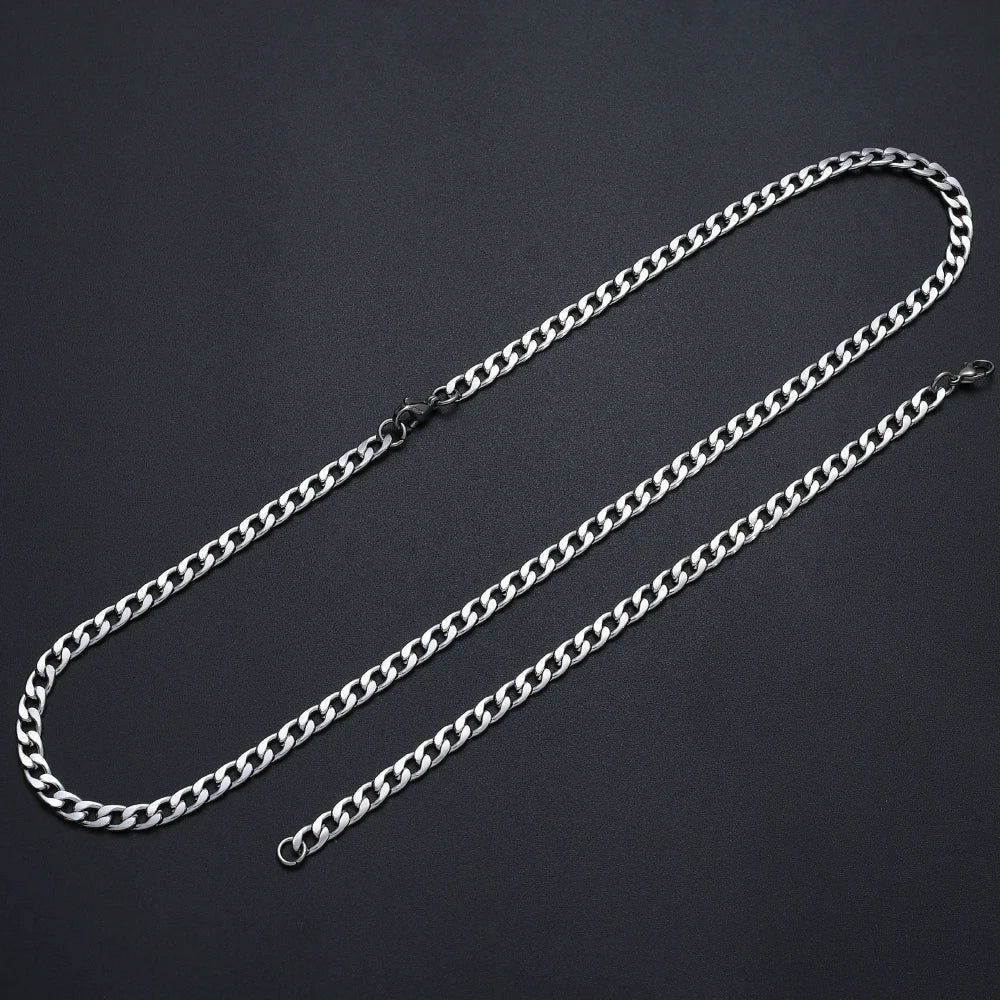 Hot sale width 6MM stainless steel Cuban chain necklace & bracelet fashion jewelry set hip hop rock jewelry for men
