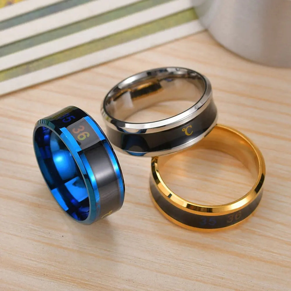 Smart Temperature Ring Stainless Steel Intelligent Temperature Sensor Couple Rings Thermometer Finger Digital Temperature Meter