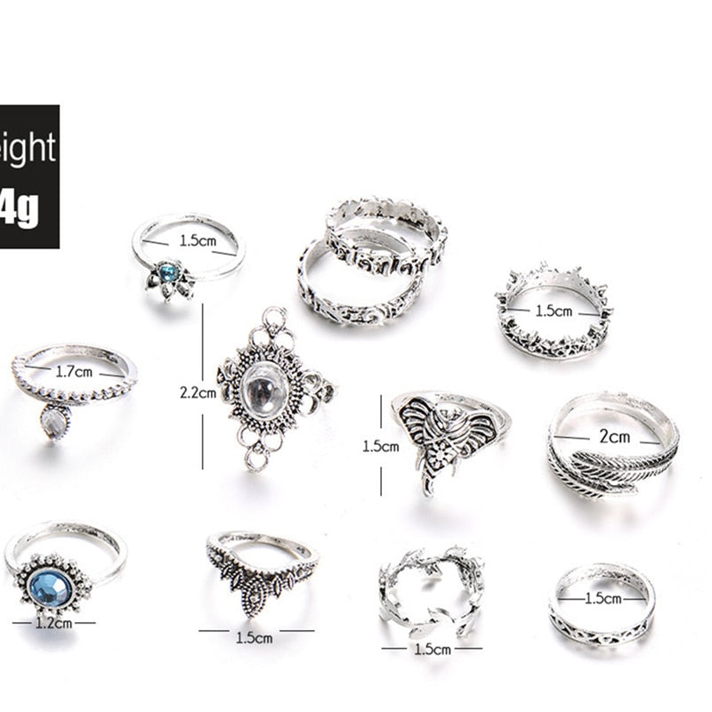 Vintage Fashion Leaf Stone Midi Ring Set