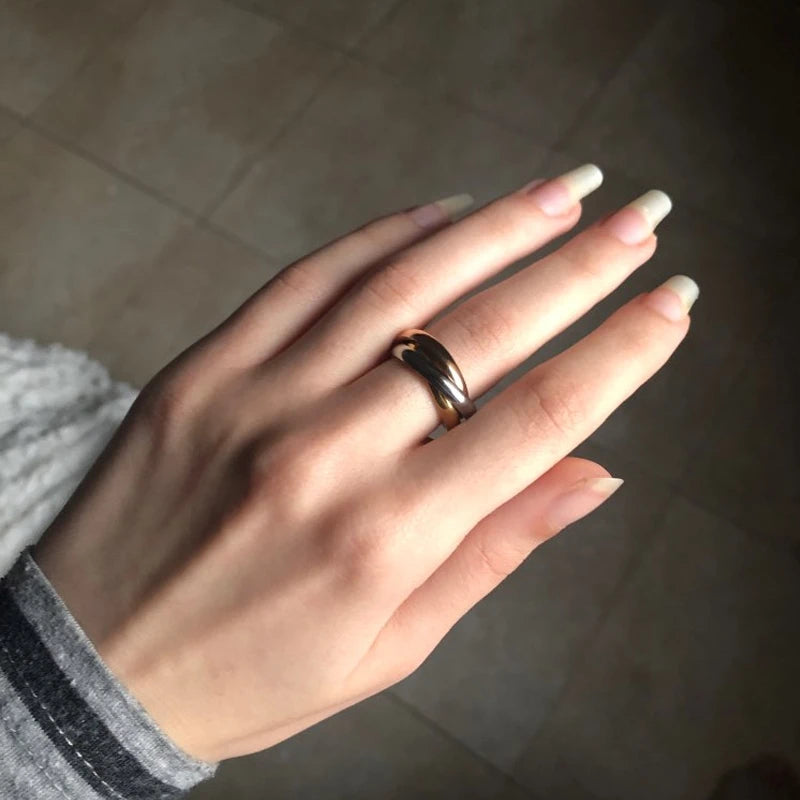 Classic 3 Rounds Love Ring Sets Women Stainless Steel Wedding Engagement Female Finger Jewelry