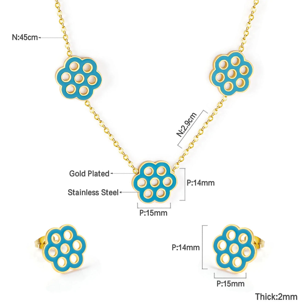 Jewelry Sets Yellow Flowers Pendant Necklace Earrings Stainless Steel For Women Gold Color 2023 Trendy Summer Wholesale
