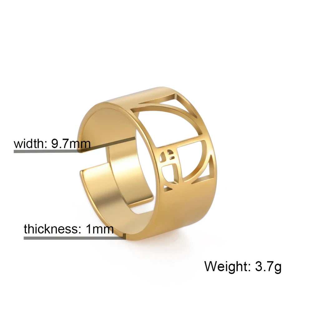 Skyrim Fibonacci Spiral Ratio Rings for Women Men Stainless Steel Gold Color Adjustable Geometry Math Finger Ring Jewelry Gifts