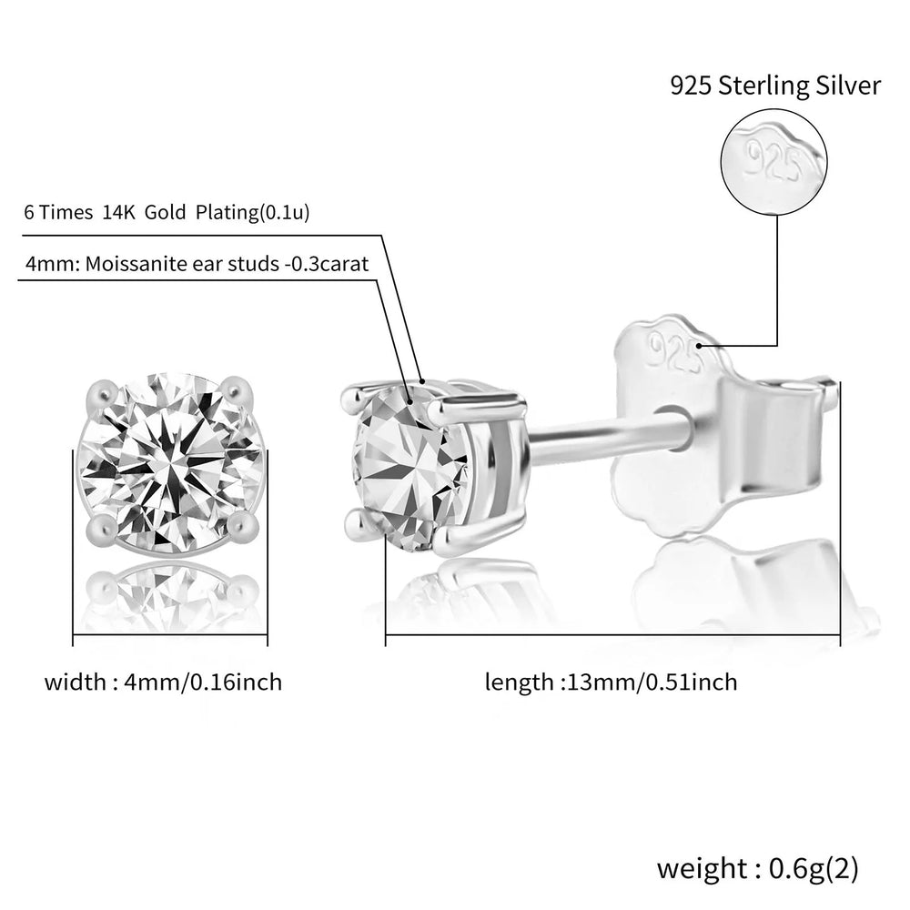 2021 New Top Luxury 3/4/5MM 0.5 Carat D Color Moissanite Earrings 925 Sterling Silver Jewelry For Women Gift GRA Certificate