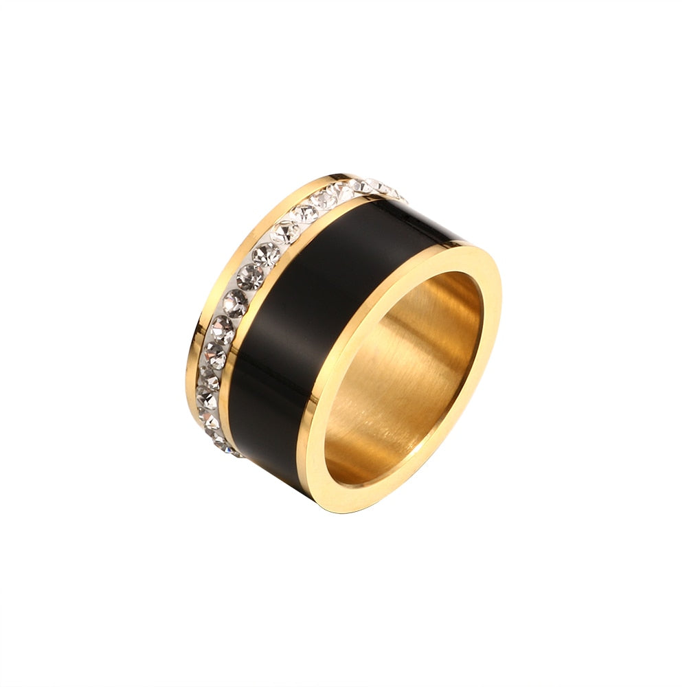 Luxury Black White Resin Ceramic Ring