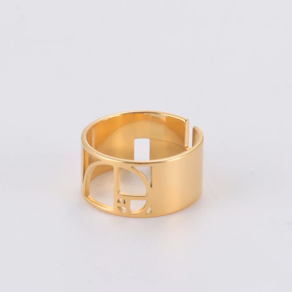 Skyrim Fibonacci Spiral Ratio Rings for Women Men Stainless Steel Gold Color Adjustable Geometry Math Finger Ring Jewelry Gifts