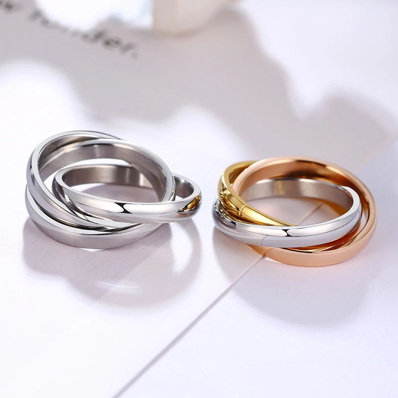 Classic 3 Rounds Love Ring Sets Women Stainless Steel Wedding Engagement Female Finger Jewelry