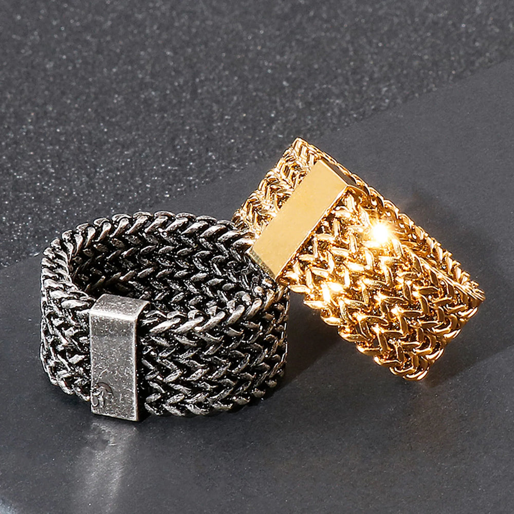 New 15mm Stainless Steel Link Chain Ring High Polished Dubai Gold Color Mesh Men Cool Jewelry Accessories Gifts
