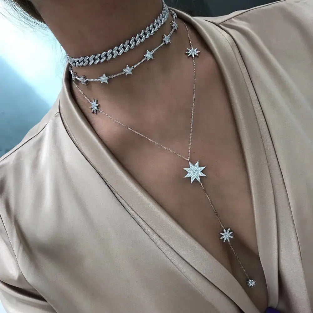 2025 New Sexy Star Charm Y Shape Long Necklace Pave Bling CZ For Women Lady Tiny Chain Wedding Necklace Gold Color Y Necklace