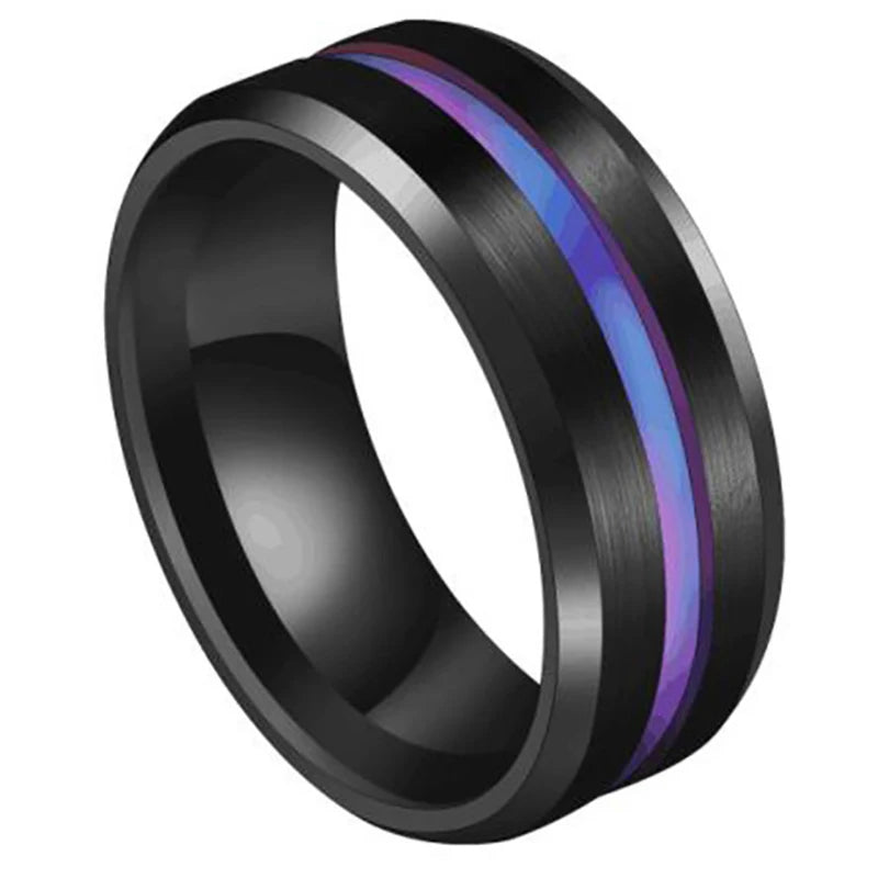 Nextvance Trendy 8MM Stainless Steel Black Blue Groove Ring For Men Wedding Bands Rainbow Rings Male Jewelry Drop shipping