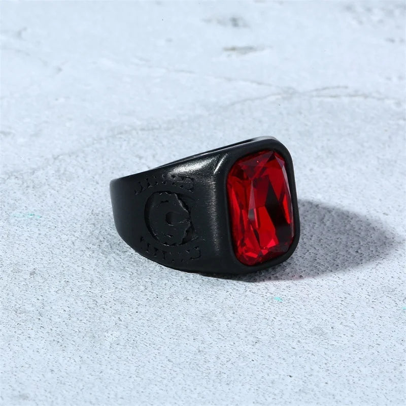New Retro Bohemian Red Crystal Inlaid Ring Men's Ring Fashion Black Metal Crystal Ring Accessories Party Jewelry