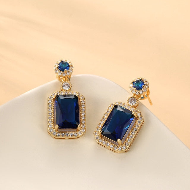 Bridal Exquisite Emerald Green Geometric Earring And Necklace Set