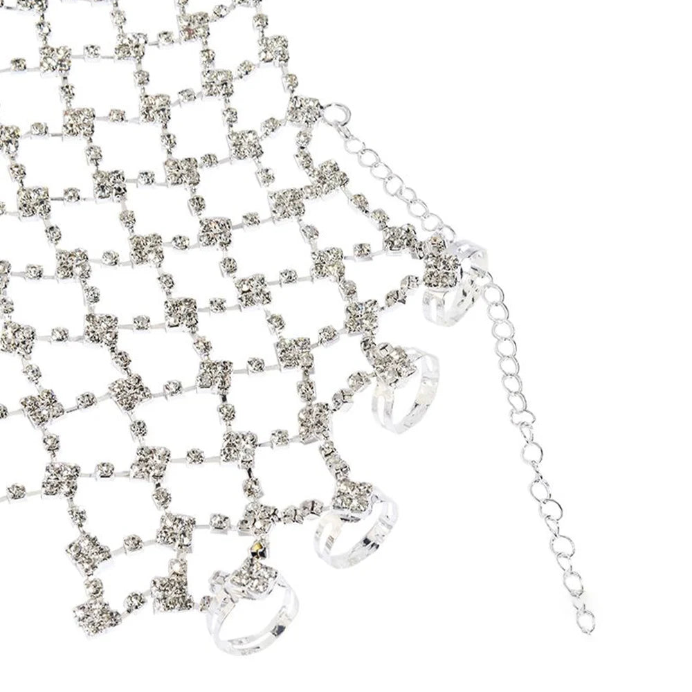 Elegant women's luxury bracelet with a long mesh design, featuring charms and free shipping. This fashionable arm chain jewelry serves as a hand accessory perfect for weddings, parties, or any special occasion.