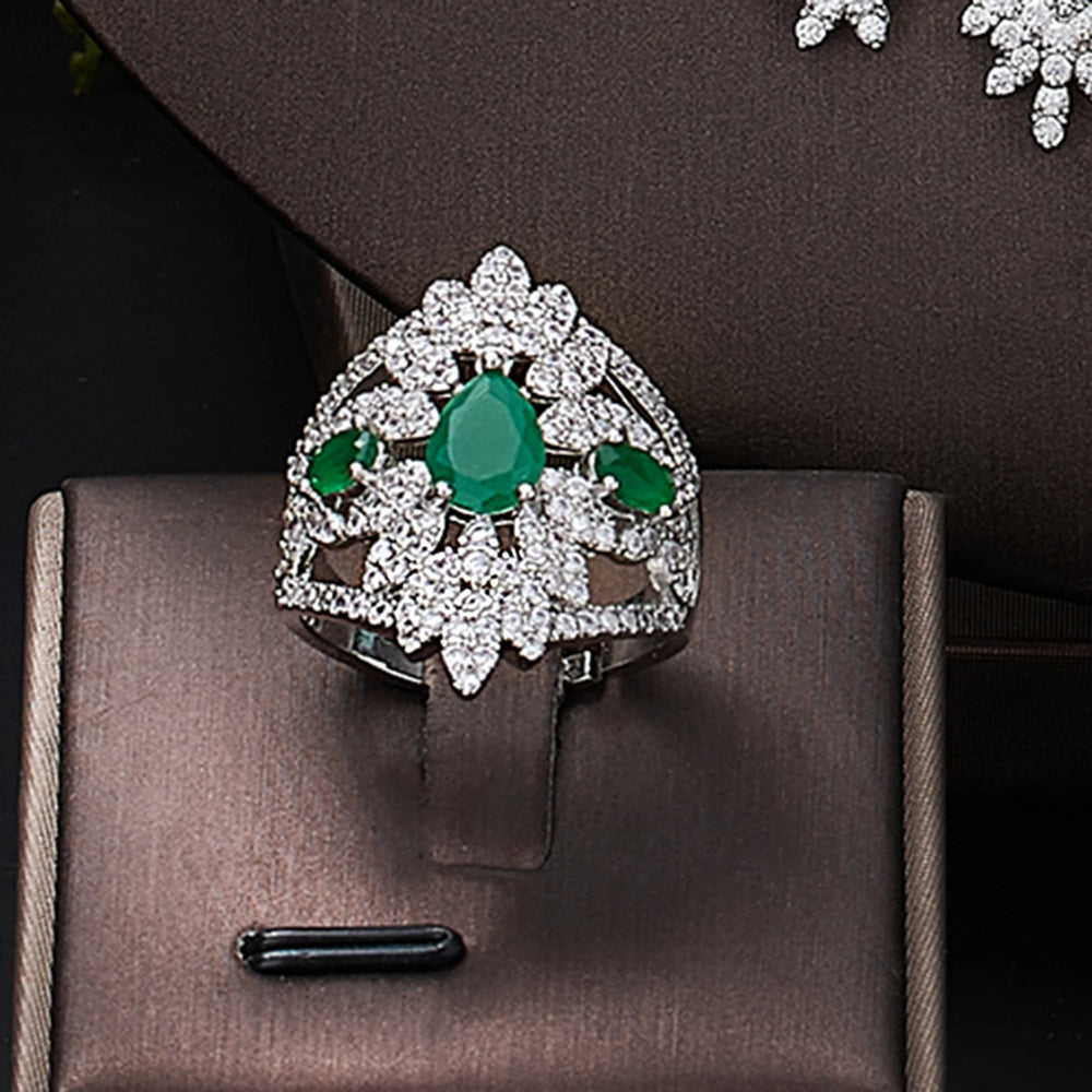 2025 New 4-piece suit Cubic Zirconia Bride Jewelry Set Women's Party, Deluxe Dubai Crystal Wedding Jewelry Set