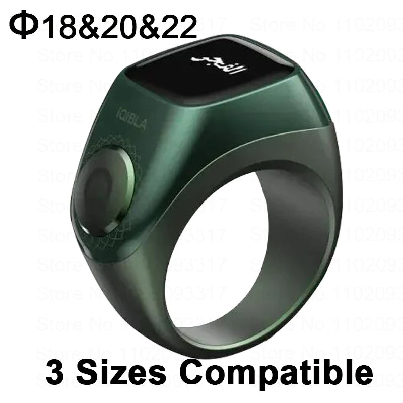 The Qibla Zikr Flex Pro is an aluminum alloy smart ring designed for Muslim Tasbih counting. It features a digital Tasbih counter and is IP67 waterproof. It comes in two different sizes and is compatible with various devices.