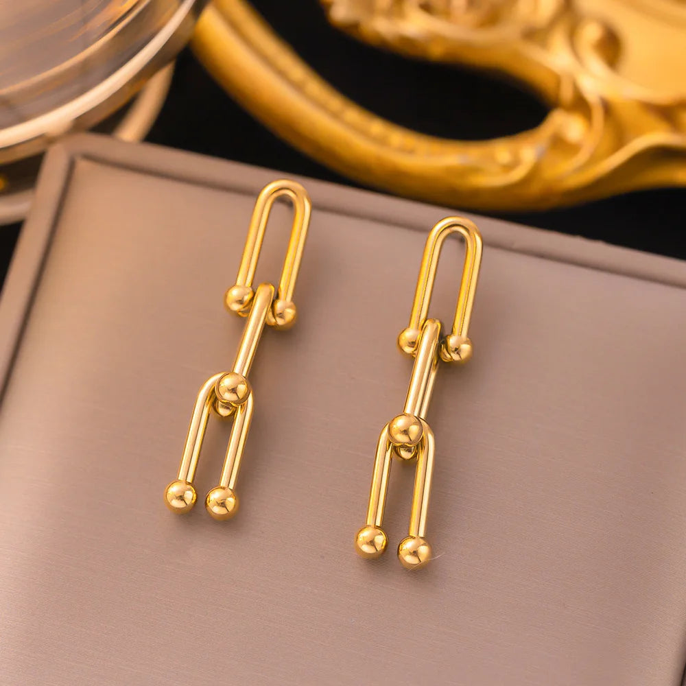 Fashion Stainless Steel U-shape Horseshoe Buckle Gold Silver Bracelet Earrings 18K Necklace for Women Jewelry Sets Wholesale