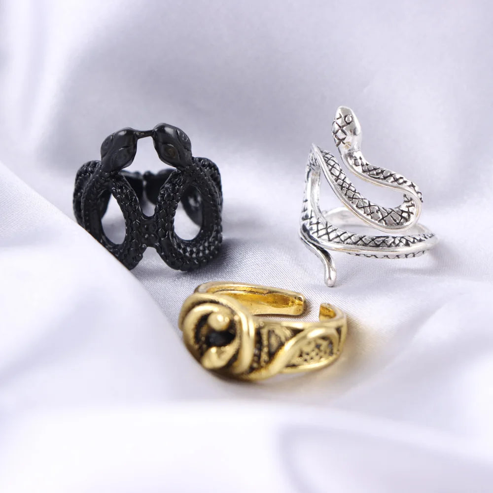 10Pcs/Lot New Fashion Punk Animal Snake Opening Rings For Men Women Gothic Mixed Style Jewelry Party Gifts