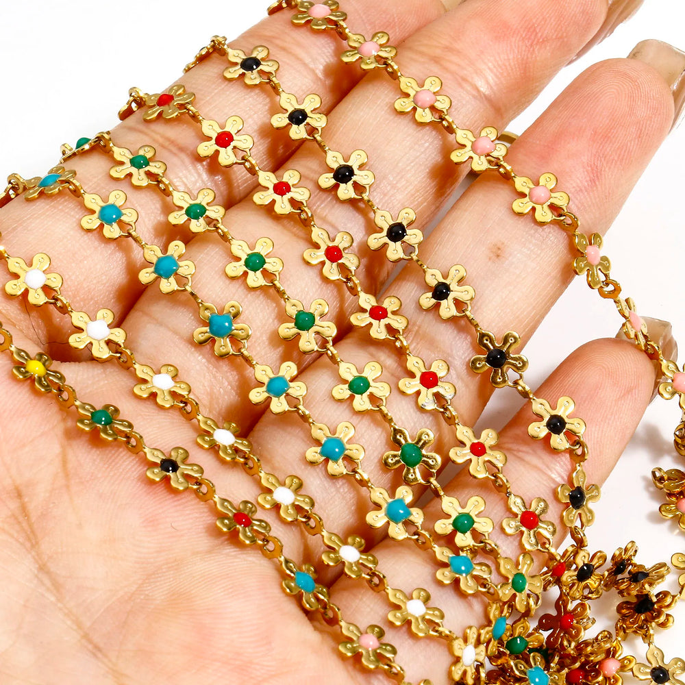 Colorful Enamel Flower Anklet For Women Stainless Steel Chain Anklet Bracelet Summer Beach Foot Leg Jewelry Gift 25cm