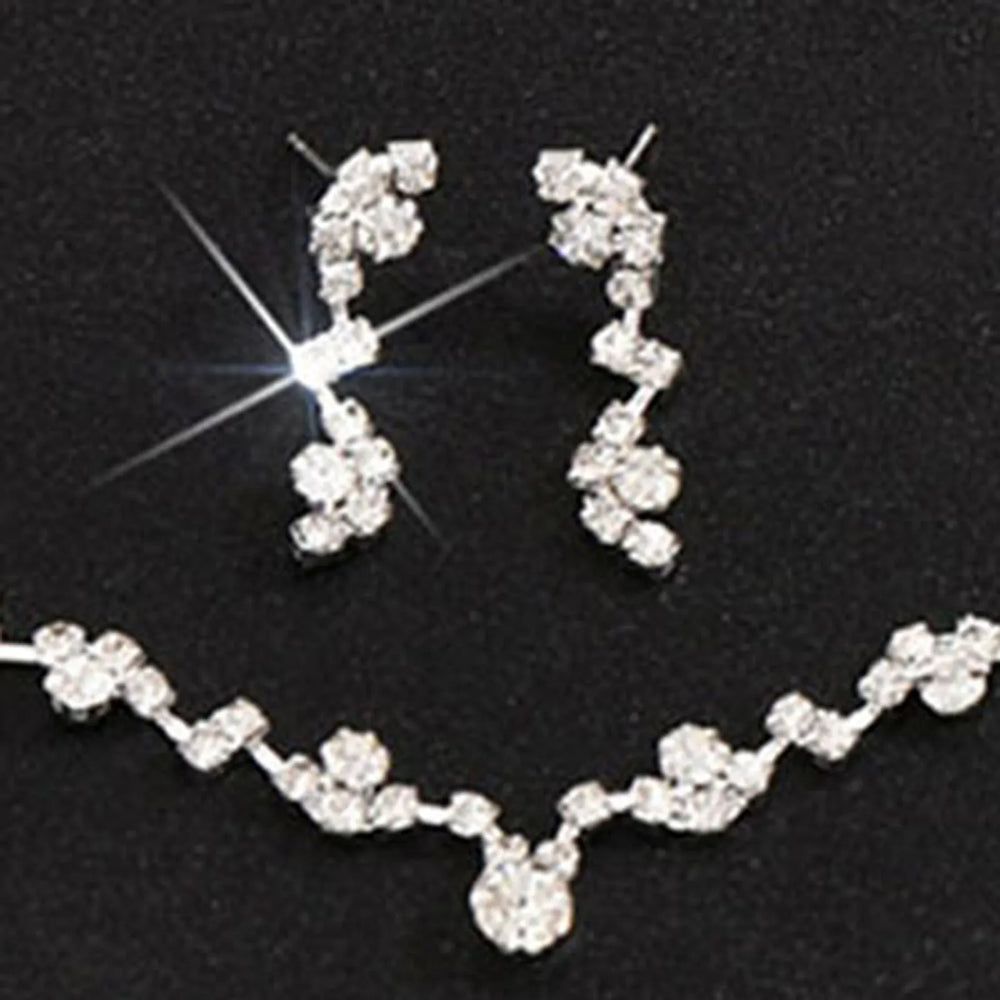 Rhinestones Necklaces Shiny Earrings Bracelet Ring Sets Wedding Jewelry Set For Women Dazzling Diamond Kit Bridal Jewellery