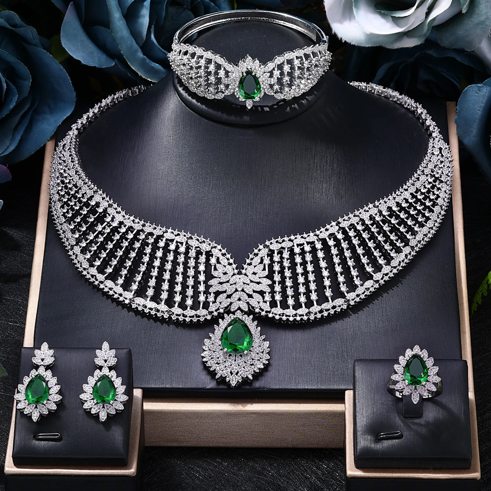 2025 New Dubai 4-Piece Jewelry Set Angel Design Bride Necklace Earring Set AAA Cubic Zirconia Women's Wedding Accessories
