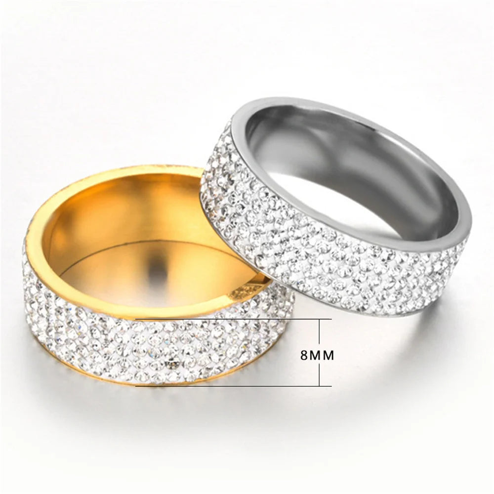 Iced Out Wedding Engagement Rings For Women Men Gold/Silver Color Stainless Steel Bling Cubic Zirconia Ring Luxury Jewelry