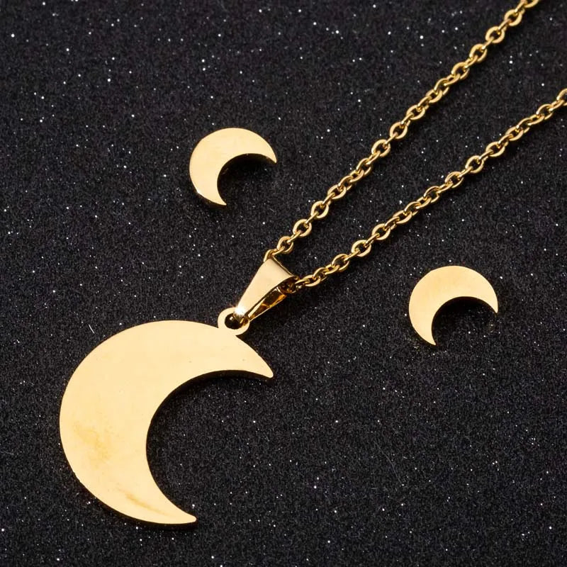 Luxury Stainless Steel Wedding Bride Jewelry Set Multiple Stars Earrings And Necklace Gold Color Clavicle Chain Joyas Mujer