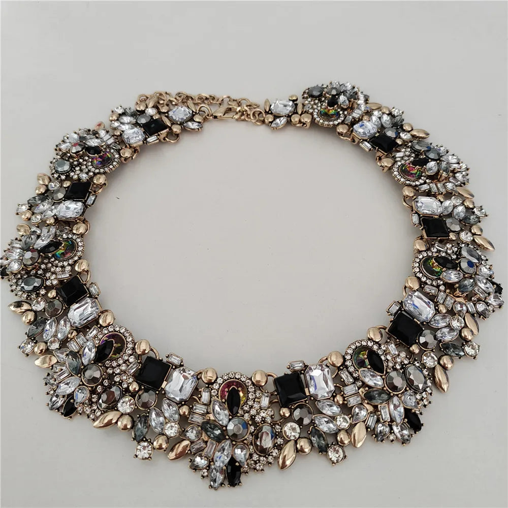 2025 New Fashion Crystal Rhinestones Large Collar Choker Necklace Earrings Women Jewelry Sets Indian Statement Wedding Necklace