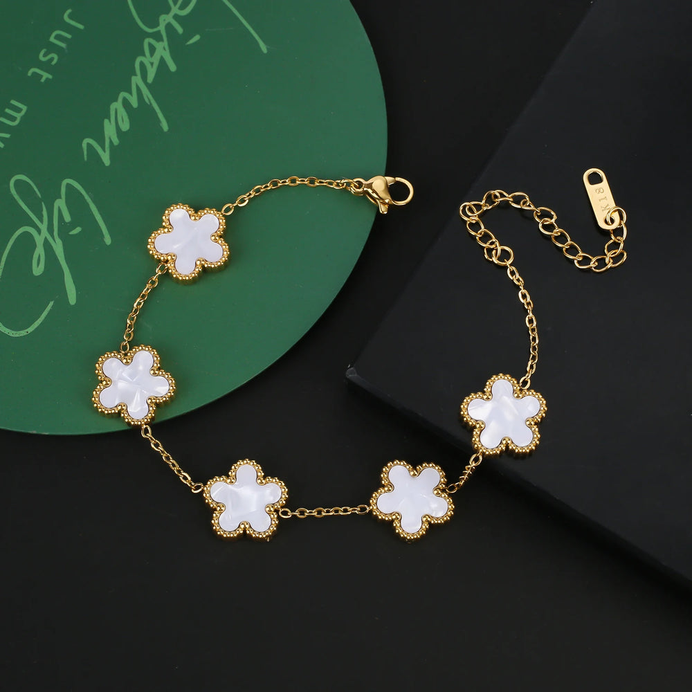 Hot Sale Stainless Steel Five Flower Clover Bracelet Jewelry Set Necklace Earrings For Woman Daily Wear Brand Jewelry
