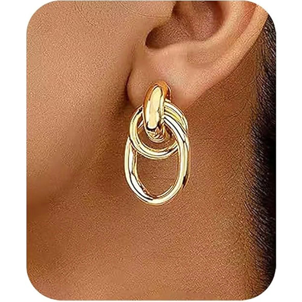 14k Gold Plated Chunky Gold Dangle Earrings for Women Girl Trendy Large Gold Statement Earrings Jewelry Gifts