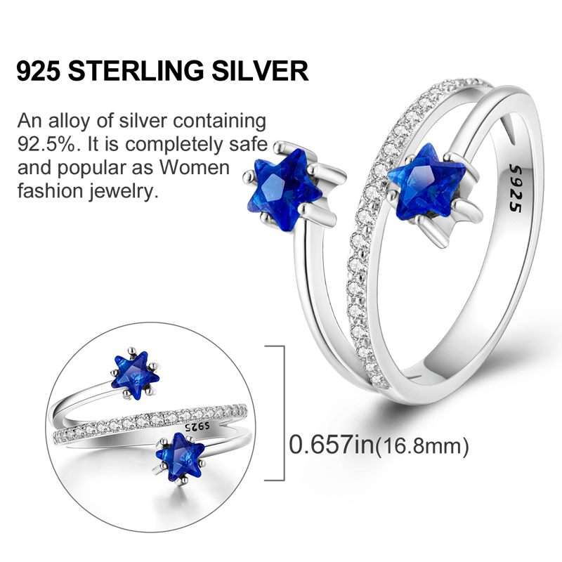 Star Moon 925 Sterling Silver Ring