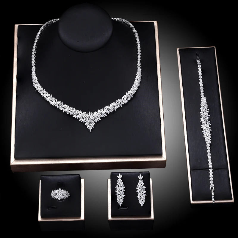 2025 Hot Selling Cubic Zirconia Bridal Wedding Jewelry Set Bridal 4-piece Set Women's Jewelry Set Jewelry Brand Reproduction