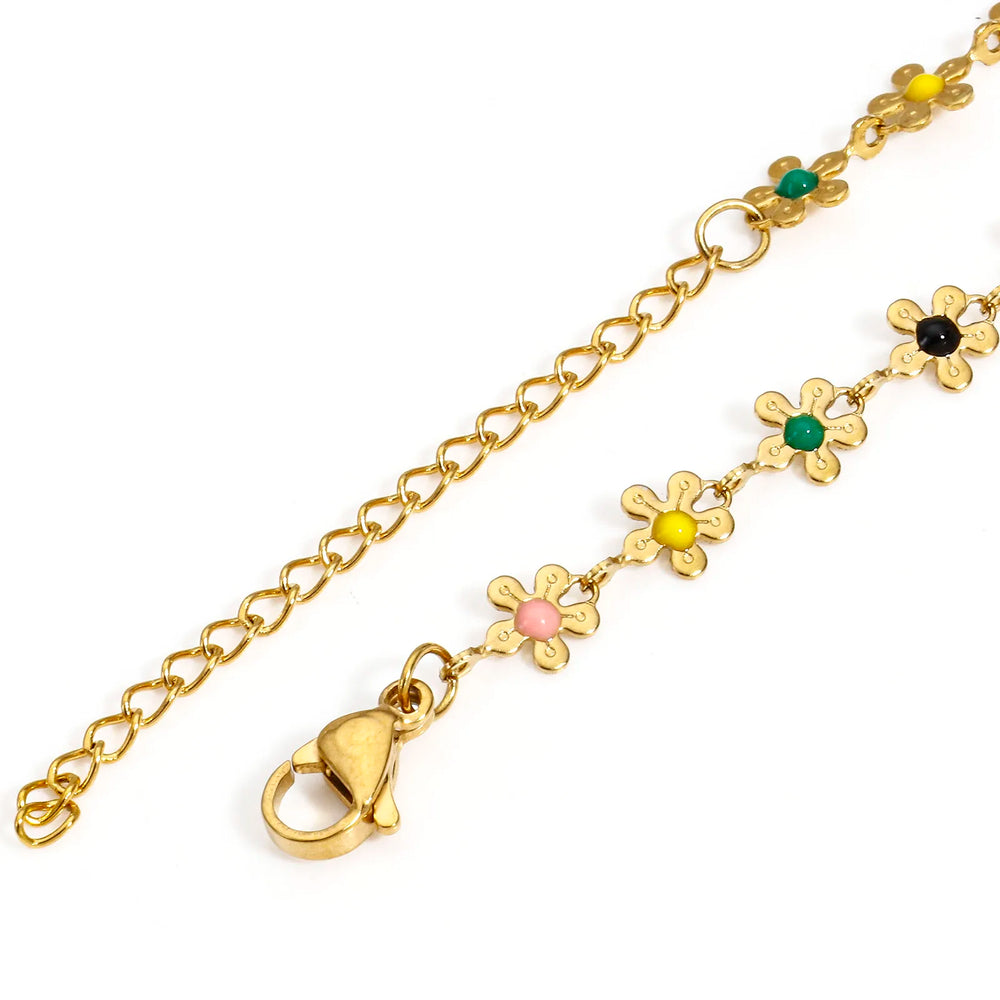 Colorful Enamel Flower Anklet For Women Stainless Steel Chain Anklet Bracelet Summer Beach Foot Leg Jewelry Gift 25cm