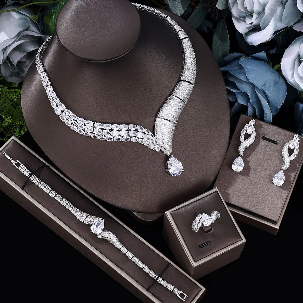 2025 Top 4 Wedding Bride Jewelry Set Water Drop Shape Jewelry Set for Women's Wedding Accessories Necklace and Earring Set