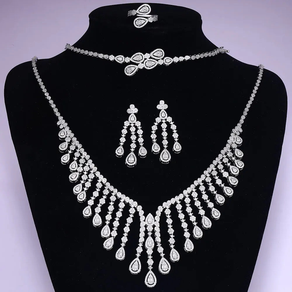 2025 New 4-piece Cubic Zirconia Bridal Wedding Set Dubai Women's Wedding Jewelry Set Nigeria Africa Necklace Earring Set