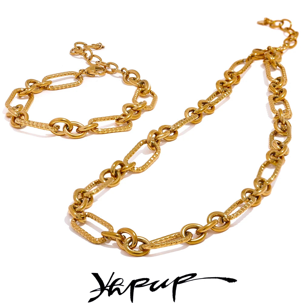 Waterproof Stainless Steel Metal Handmade Neck Chain Necklace Bracelet for Women Statement Fashion Jewelry PVD Plated