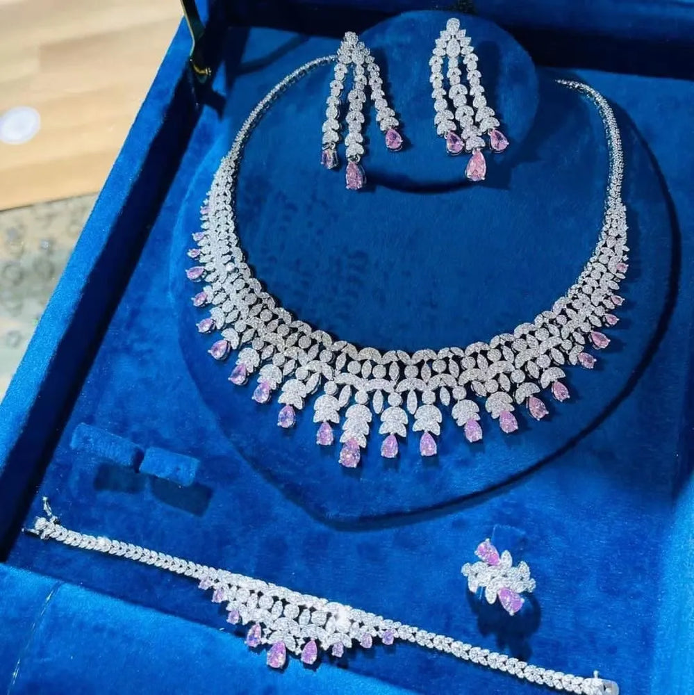 2025 New 4-piece Bride Zirconia Full Set Women's Party Jewelry Set Dubai Nigeria Crystal Wedding Jewelry Set