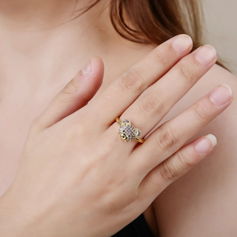 3pcs Exquisite Shiny White Red Zirconia Bear Jewelry Set Necklace Earrings Ring Cute Animal Jewelry Accessories For Women Girls