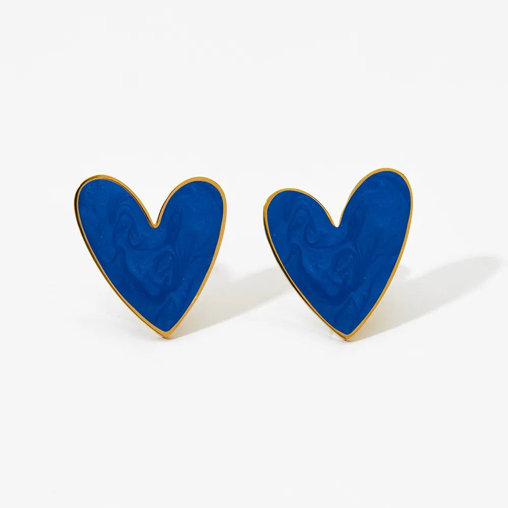 18K Gold PVD Plated Stainless Steel Colorful Enamel Heart Necklace Earring Set For Women Spring Summer Jewelry  Waterproof