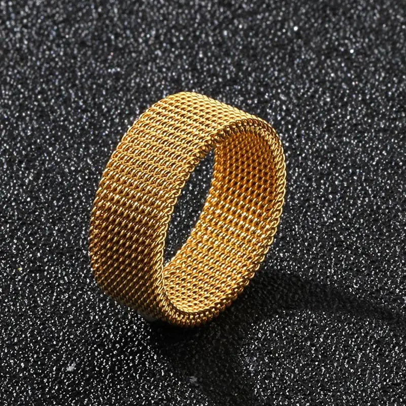 2024 New 8mm Wide Stainless Steel Rings Titanium Couple Rings Deformable Mesh Accessories for Women Men Jewelry Wedding Gift