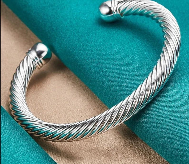 925 Sterling Silver Screw Thread Bangle For Woman Man Wedding Party Engagement Fashion Charm Jewelry