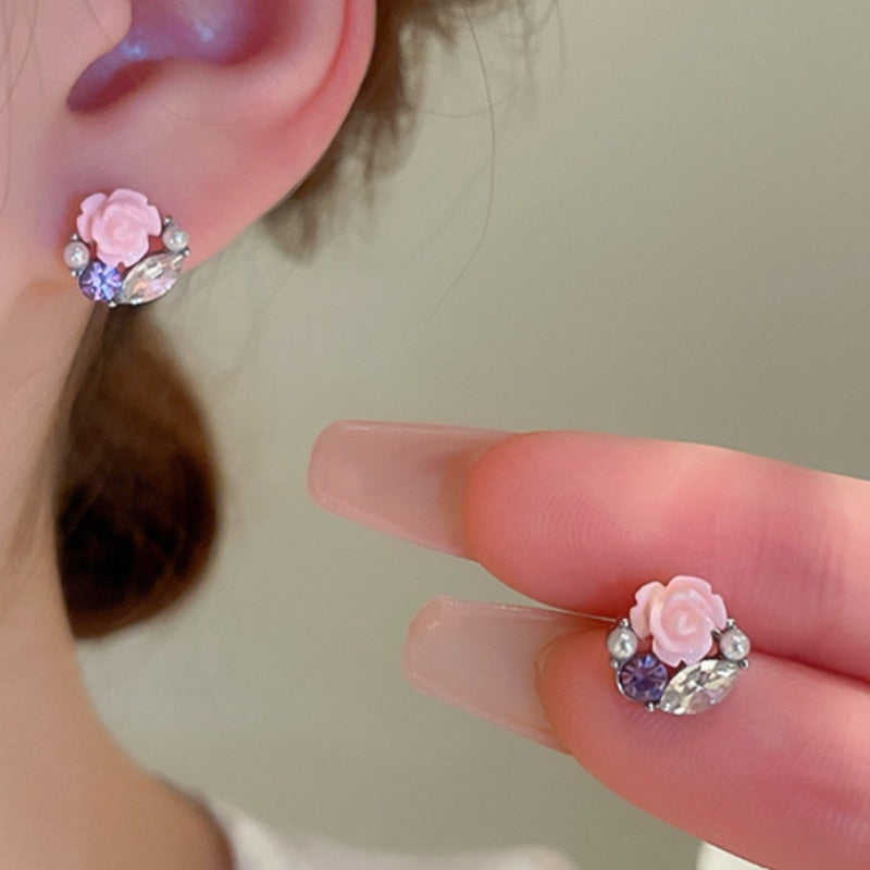 White Flower Stud Earrings